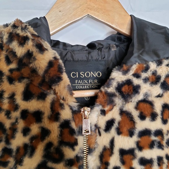 CI SONO Leopard Faux Fur Collection Zipper Up Hooded Jacket S - Picture 3 of 11